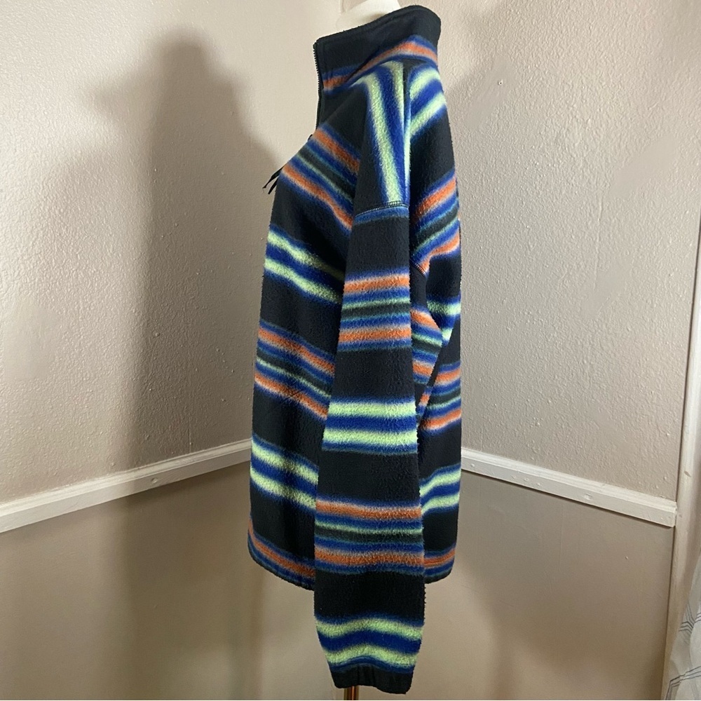 90s Vintage Multi Color Striped Fleece Pullover Sweatshirt Zip Collar High Neck - Picture 4 of 9